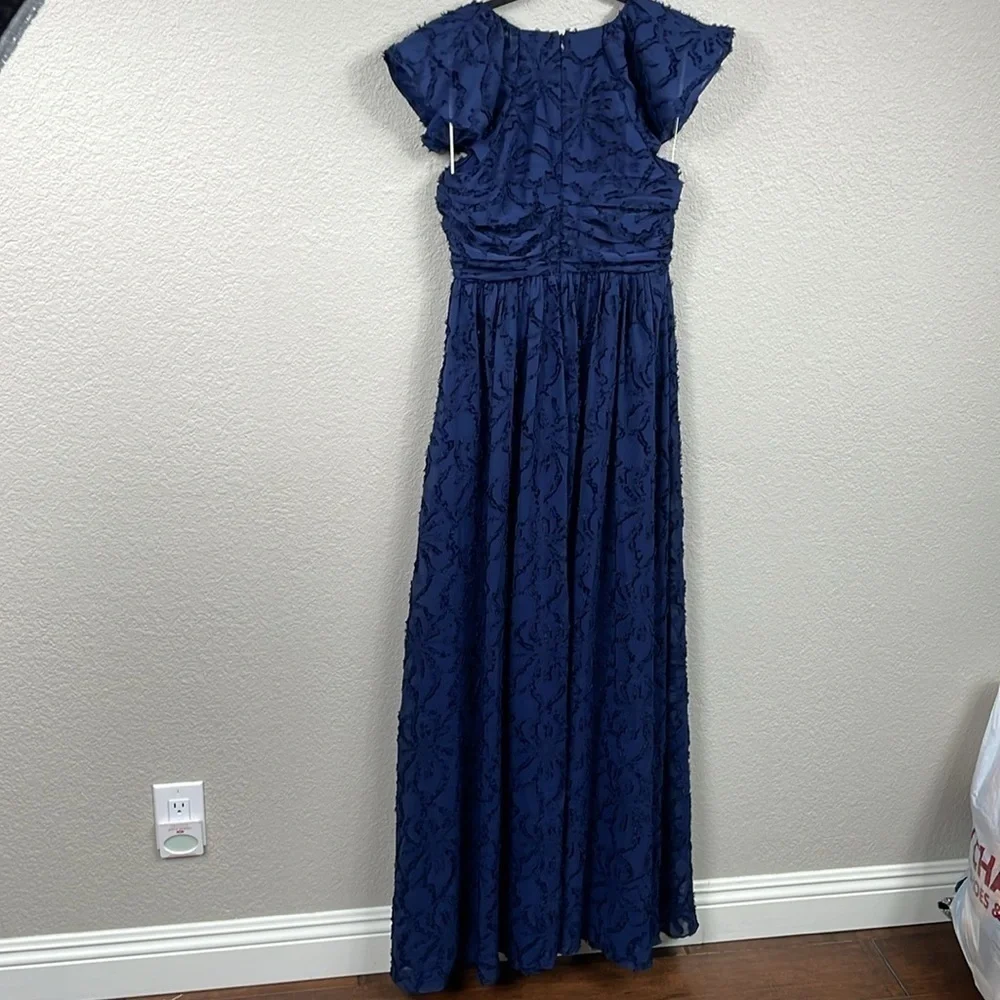 NWT Tanya Taylor Leonie Gown Navy Blue Maxi Formal Notched V Sz 4